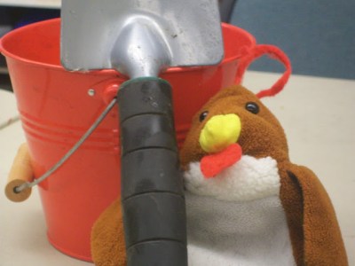 Farm School rooster and tool